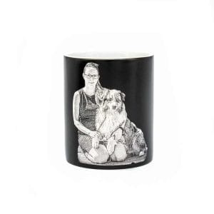 4 Unique Dogs Tasse mit Fotogravur schwarz